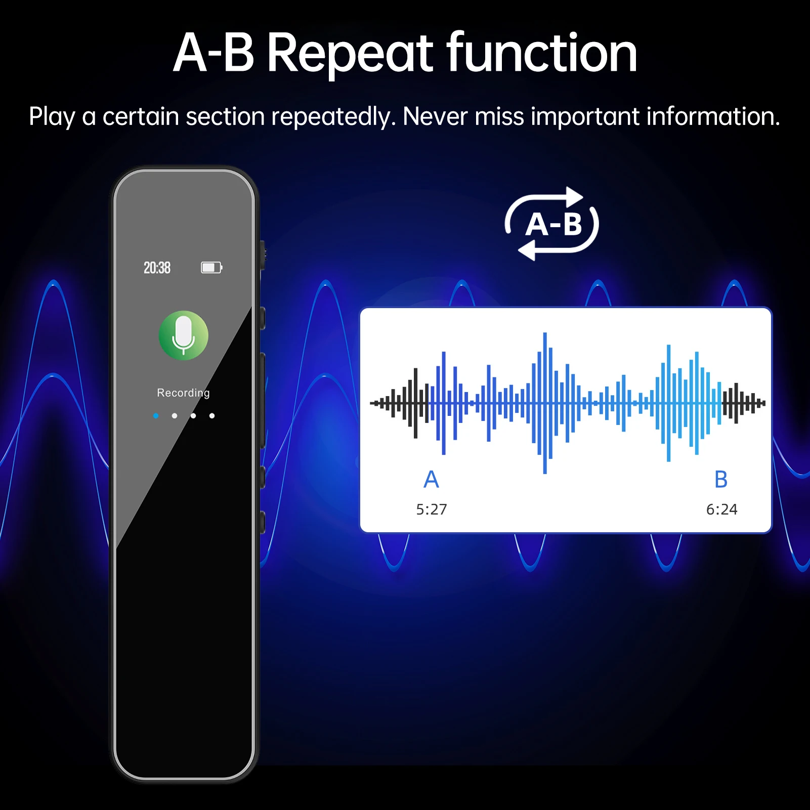 New 64GB Digital Voice Recorder Voice Activated Audio Recording Noise Reduction with Playback MP3 Music Player 280hrs Recording