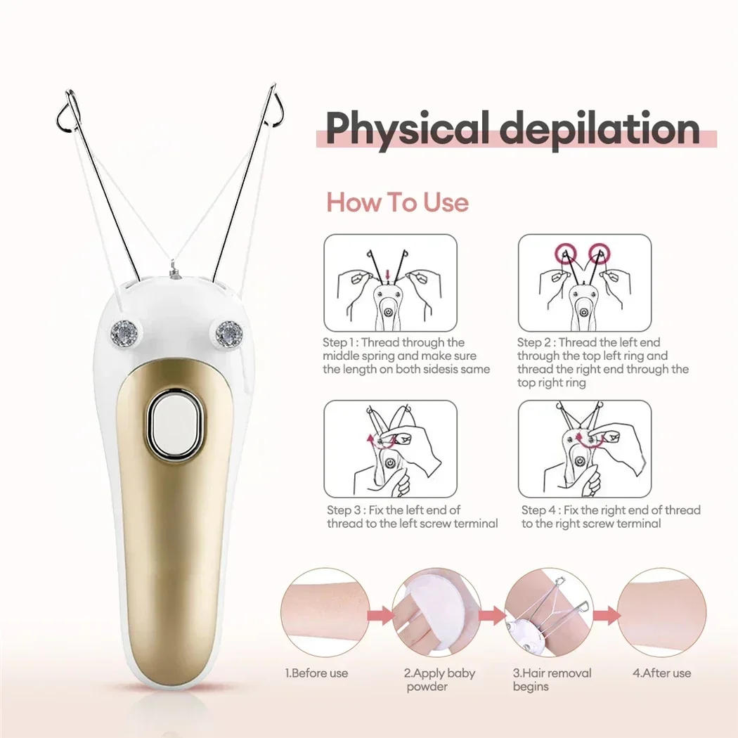 Electric Facial Body Hair Removal Portable Cotton Thread Epilator Shaver Trimmer for Women Neck Lip Chin Arm Legs Hair Remover 3
