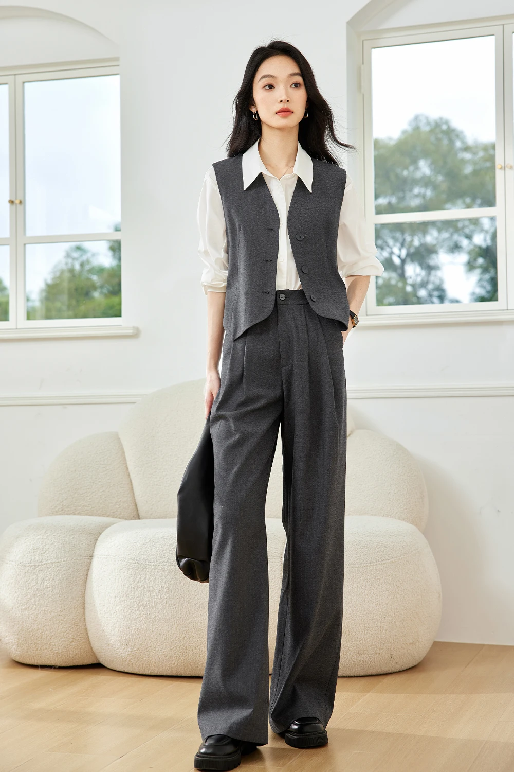 VIMLY Women's Simple Pants Suits Autumn Fashion Commuting