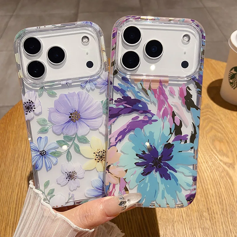 Luxurious Glitter Flower Shell Shockproof Phone Case - Hard Acrylic Clear Protective Cover