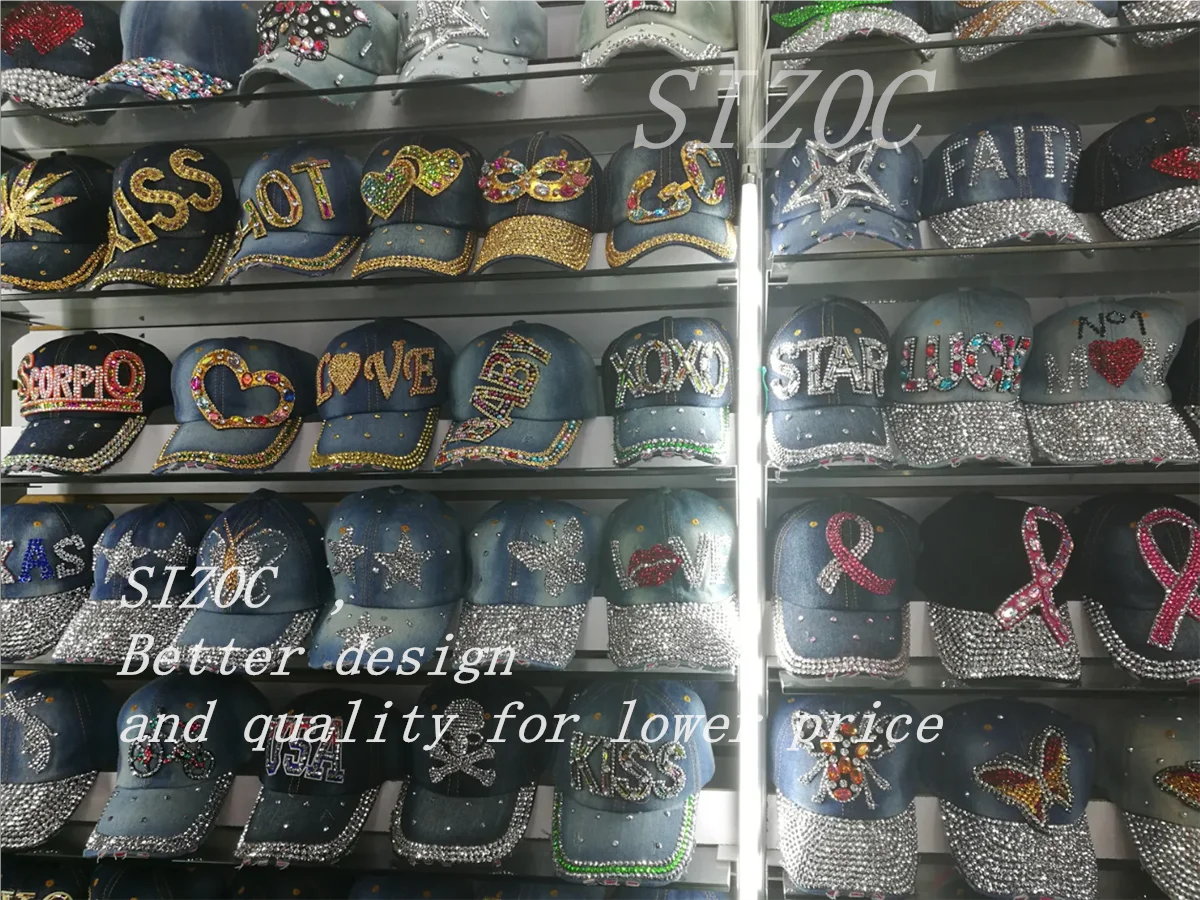 Baseball cap women autumn crown cotton denim baseball cap diamond bling bling snapback