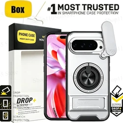 Rugged Slide Camera Shockproof Magnetic Phone Case with Kickstand Protection for Google Pixel 8 Pro (Silver)