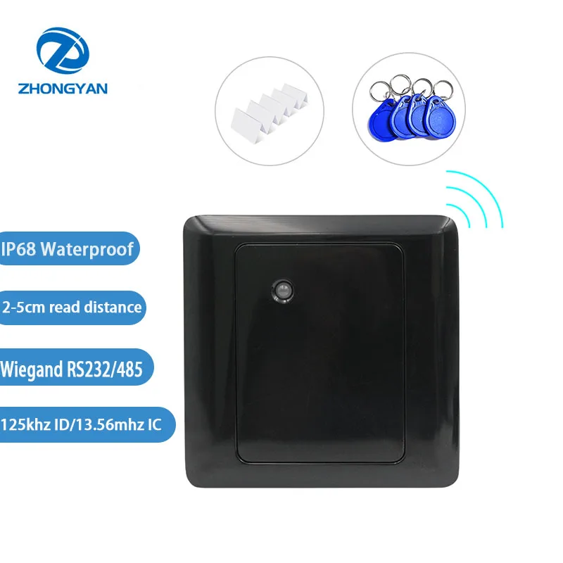 

Smart IP68 Waterproof Contactless 13.56Mhz RS232 RS485 TTL RFID Support Mifare 1k Wiegand26 34 Access Control Card Reader