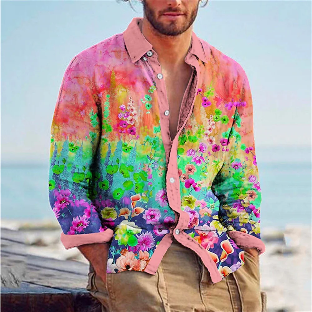 Men's Shirt Lapel Long Sleeve Spring/Summer New Creative Flower 3D Printing Pattern Casual Comfort Casual Men's Top 2023 2023 reef summer men leisure comfort new hot sell eight color simple printing sleeved shorts suit casual t shirt