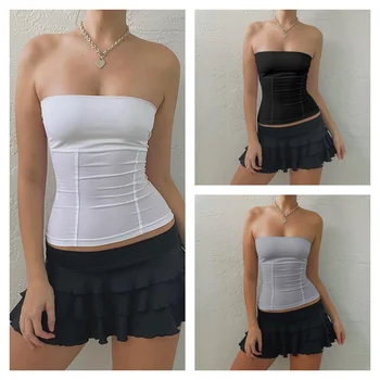Strapless Slim Backless Corset Tops Summer Solid Off Shoulder Tanks Women Sleeveless Tube Top Sexy Skinny Fit Bustier Clothes