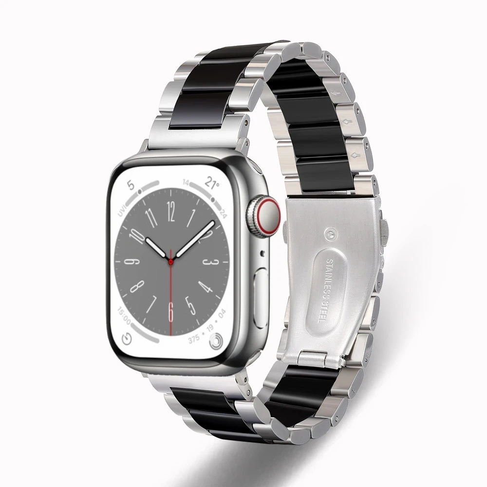 Metal+Ceramic Strap for Apple Watch 49mm 45mm 44mm 42mm 41mm 40mm Stainless Steel Bracelet Belt iWatch Ultra 9 8 7 6 5 4 SE Band