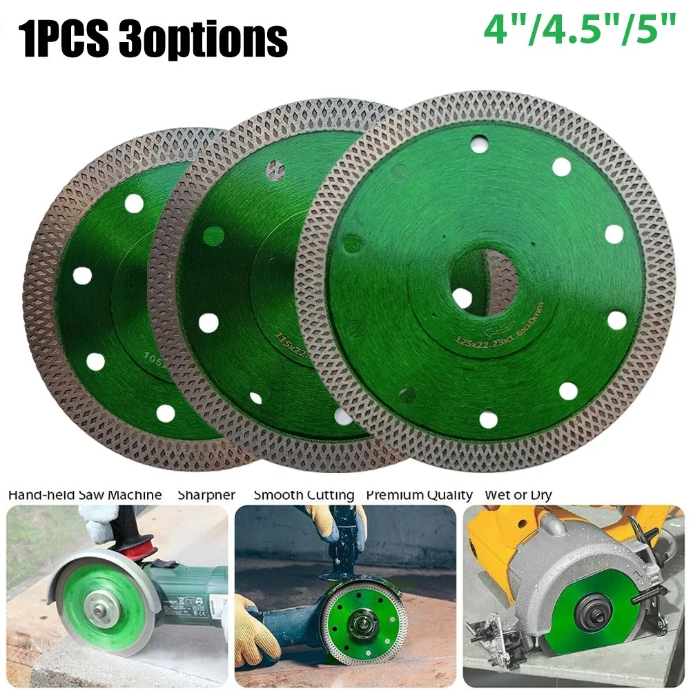 

1Pcs 4/4.5/5inch Diamond Saw Blade Porcelain Tile Turbo Dry Cutting Blades Disc Grinder Wheel For Hand-held Angle Grinders