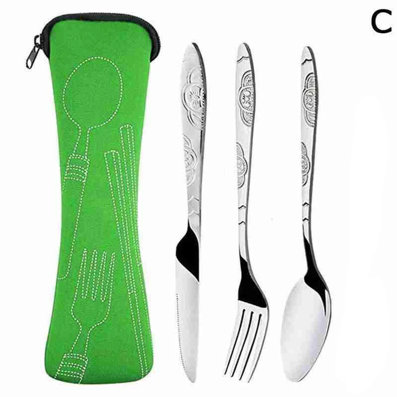 Steel Knifes Fork Spoon Set Family Travel Camping Cutlery Eyeful Four-piece Dinnerware Set with Case 3Pcs cutlery set
