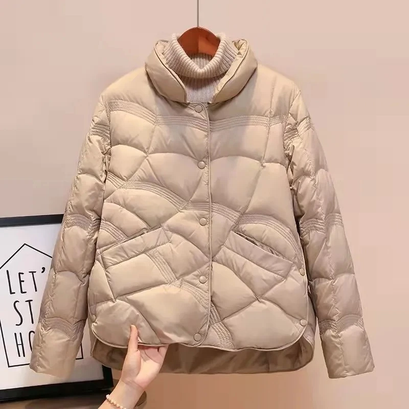 

Short Lightweight Down Jacket Women's 2023 Autumn Winter New Fashion Loose Long sleeve Coat Solid Casual Female Overcoat Tops