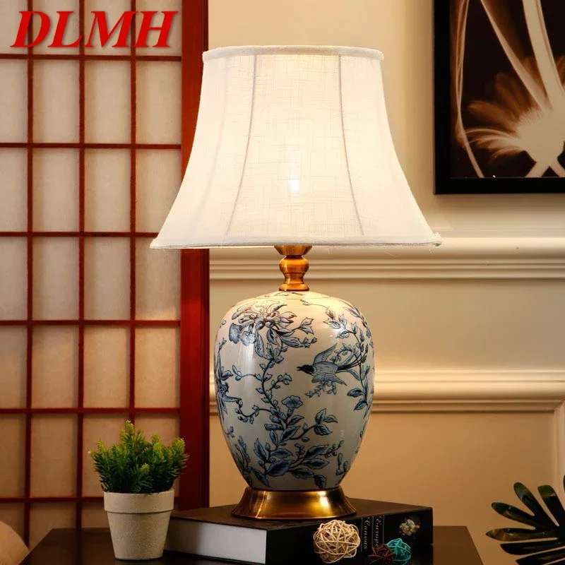 

DLMH Contemporary ceramics Table Lamp American luxurious Living Room Bedroom Bedside Desk Light Hotel engineering Decorative