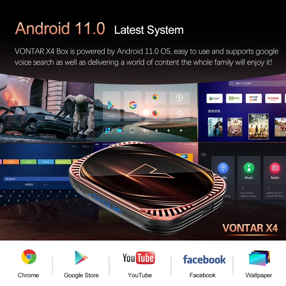 Z systemem Android 11.0 TV, pudełko procesor Amlogic S905X4 VONTAR X4 aktualizacja z X3 4GB 32GB 64GB 128GB 1000M podwójny Wifi AV1 8K z systemem Android 11 odtwarzacz multimedialny