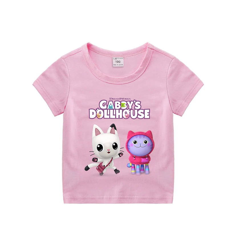 Gabby Dollhouse T-shirt for Children Girl Cartoon Cotton Tees Anime Summer Top Themed Birthday Clothes O-neck Short Sleeve Gift 5