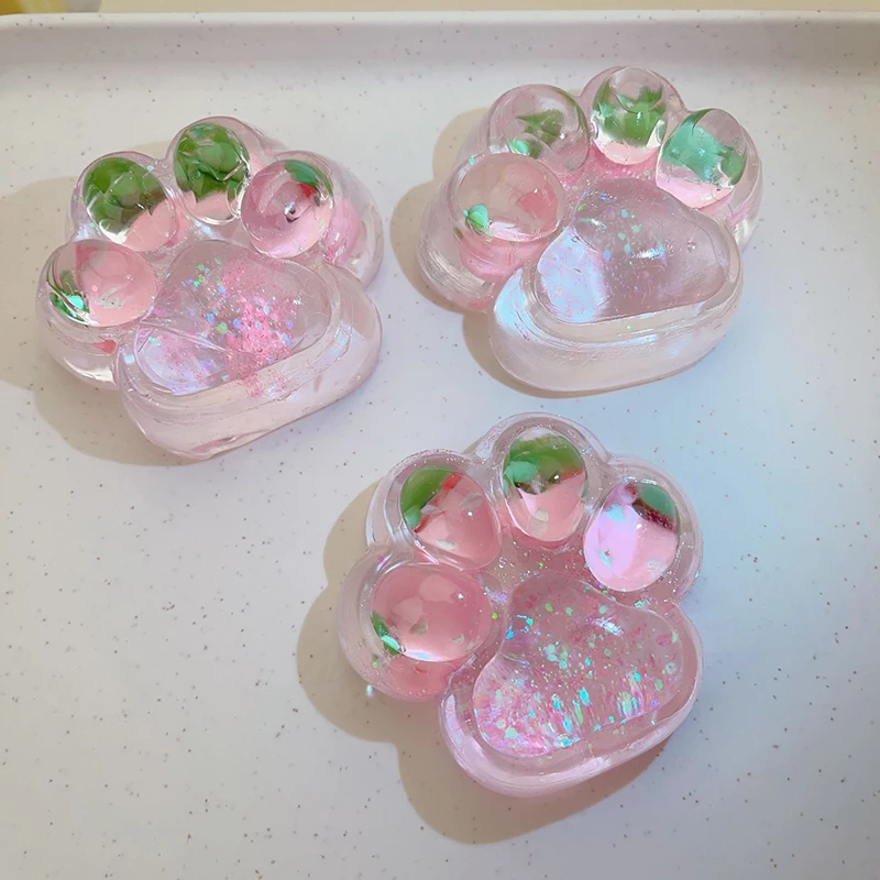 Fidget Toy Kawaii Transparent Strawberry Cat Paw Squeeze Toys Creative Slow Rebound Decompression Venting Rebound Toys For Kids 6