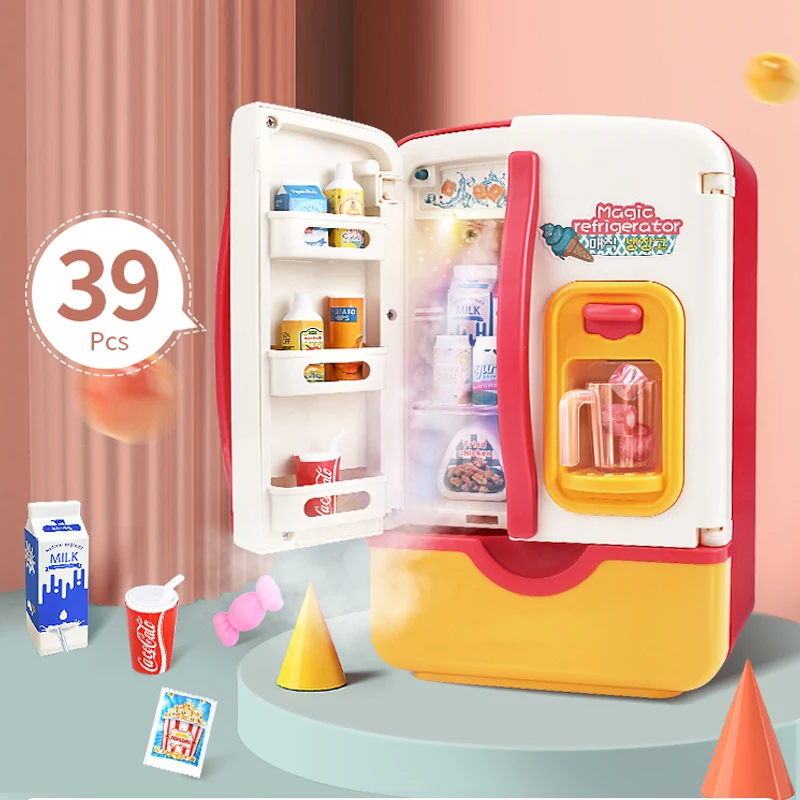 Kids Kitchen Toys Simulation Fridge Accessories With Ice Refrigerator Cutting Food Pretend Play Toys Children Education Gifts