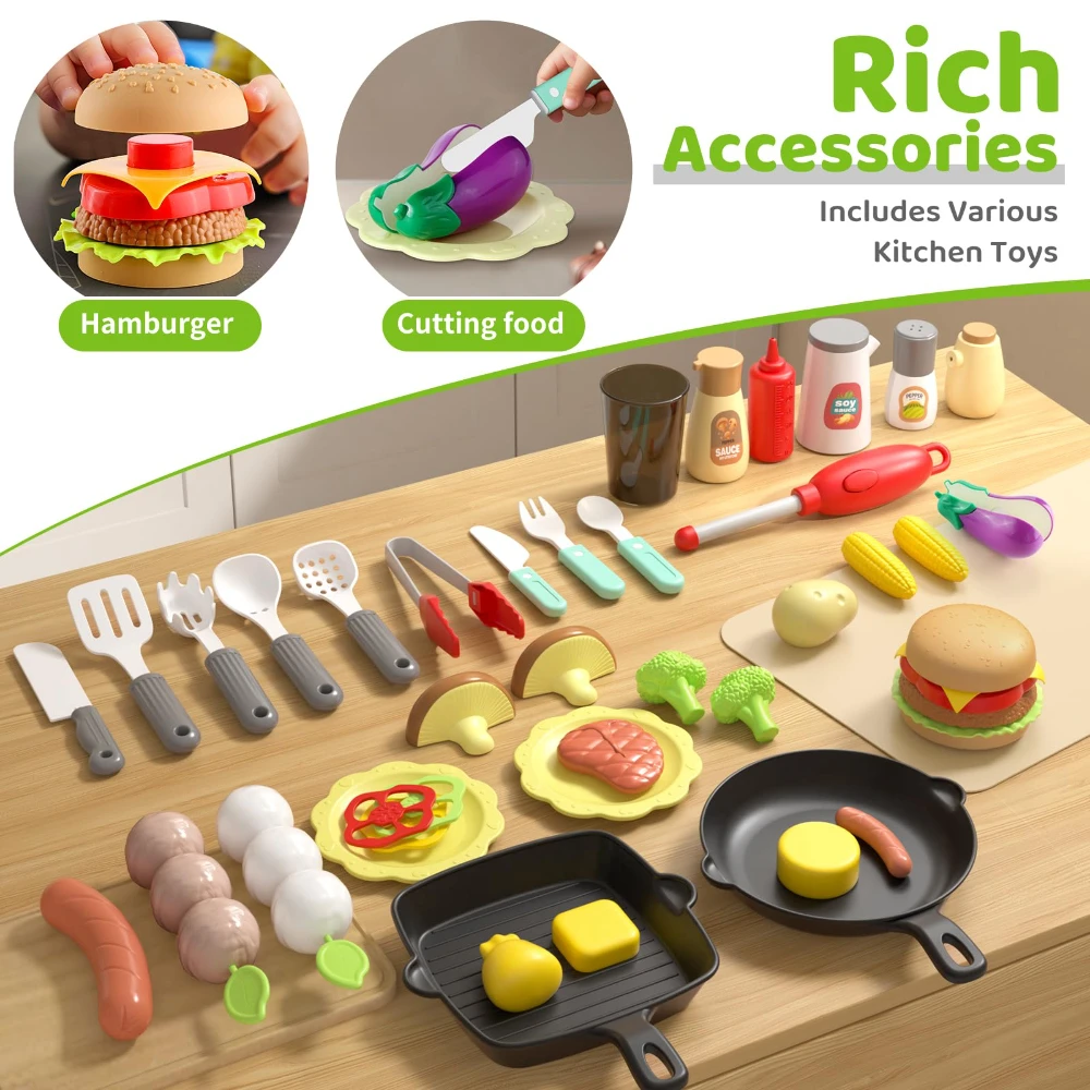 WizKidz Kids Kitchen Playset BBQ Grill Pretend Play Toys for Kids Age 3+ Toddler Kitchen Gifts for Boys Girls Birthday Christmas