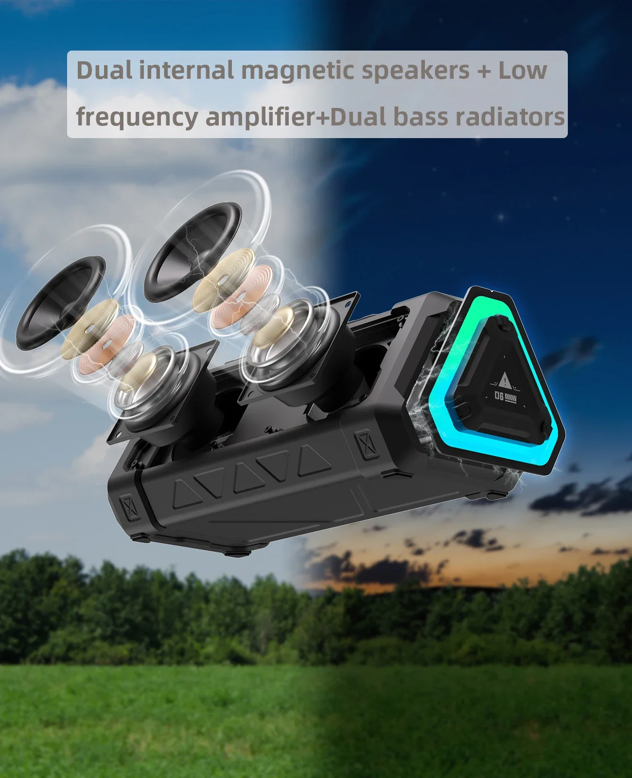 MLOVE P3 High-Performance Outdoor Bluetooth Speaker - 40W Output, Stereo Sound, IPX7 Waterproof, Micro SD Card Reader, RGB Lighting