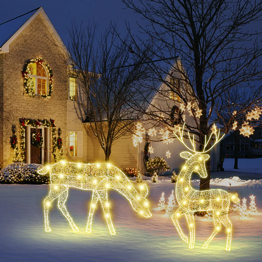 3pcs 2d Deer Christmas Decor Led Light Glowing Garden Decoration Elk