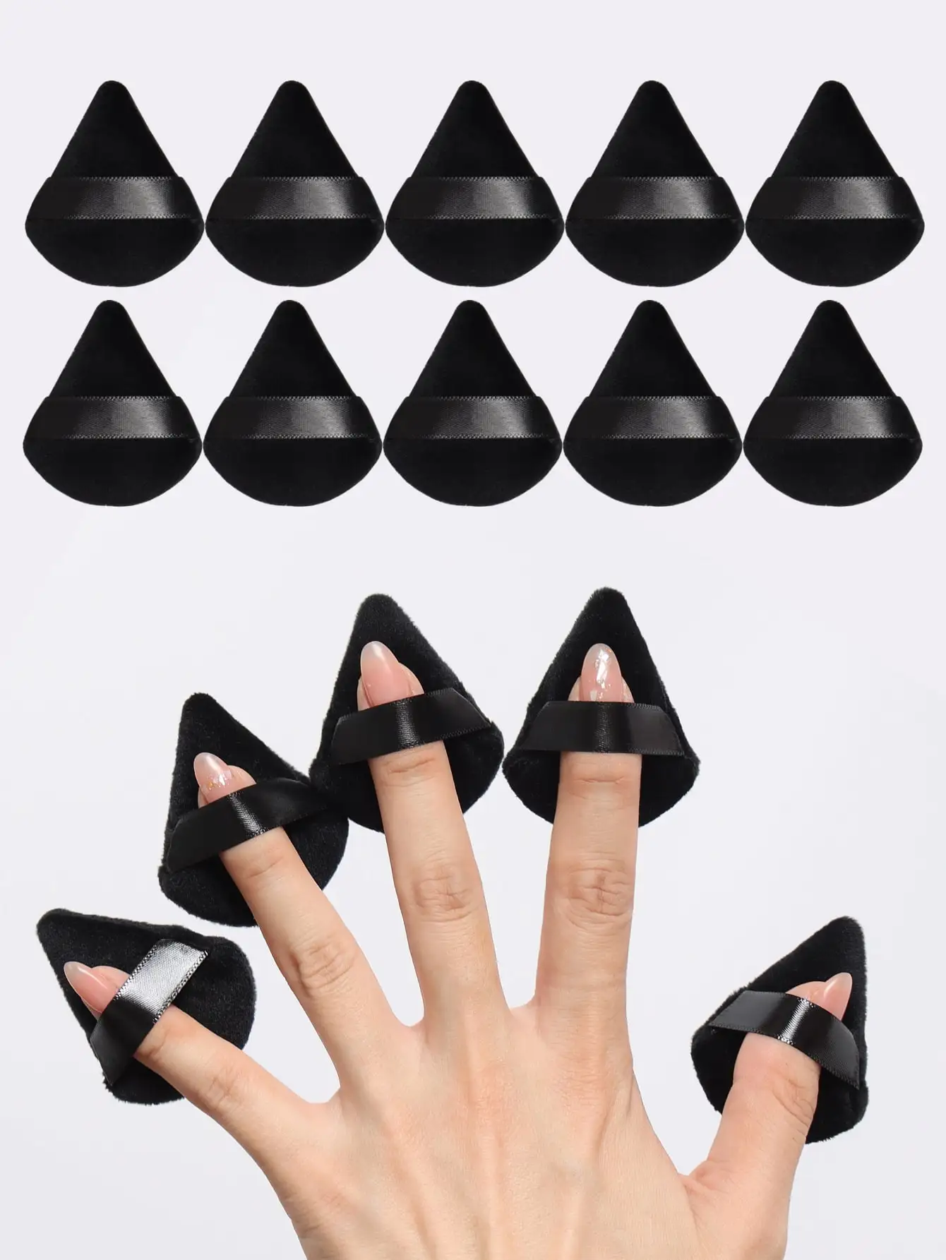 10pcs Triangle Shape Velvet Powder Puffs, Soft Makeup Blender Sponges For Face Contouring, Eyes & Corners 3