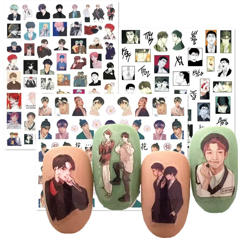 Nail slider Korea Boys 3d nail art stickers decal template diy nail tool decorations TSC332 330