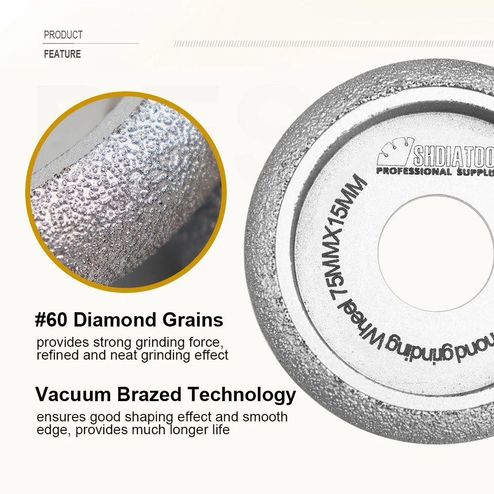 Sanding disc 1pc Diameter 75mm Vacuum Brazed Diamond Profile Grinding Wheel 10/15/20/25/30MM Diamond Disc Abrasive Grinding Wheels