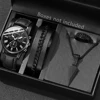 4PCS Black Men's Watch Set Business Trend Versatile Roman Digital Scale Quartz Watch Bracelet Necklace Ring Set Perfect Gift Set