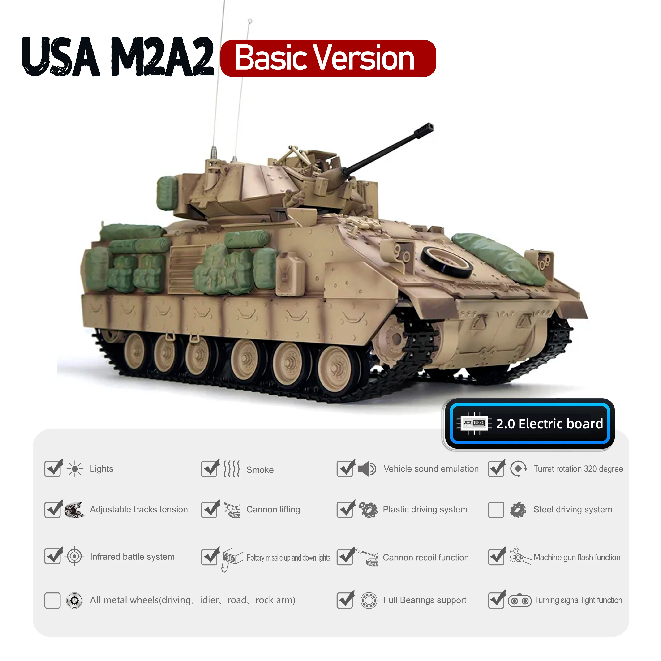 Tongde 1:16 米国 M2A2 ブラッドレー RC バトルタンク赤外線バトル
