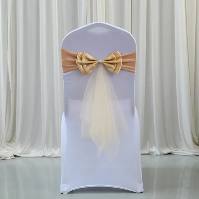 Ceintures de chaise de mariage, 12 couleurs, papillon élastique, prêt à l'emploi, ruban en Spandex, décoration de chaise de mariage, vente en gros 1