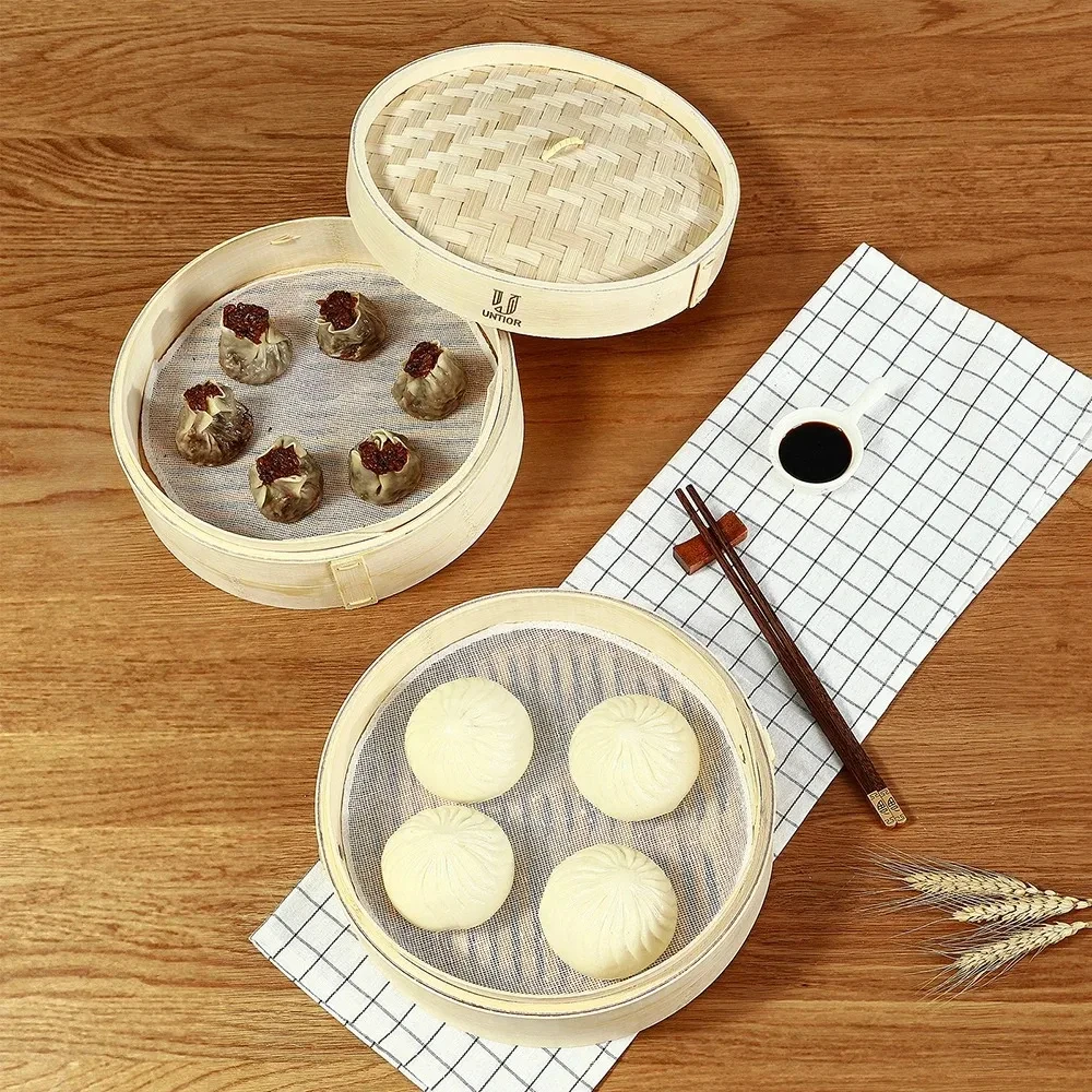 Two Layers Bamboo Fast Food Steamer With Cover Chinese Steamer Steamed Corn Coarse Grains Kitchen Supplies aesthetics steamer rack steamer basket bamboo steamer paper silicone steamer pad