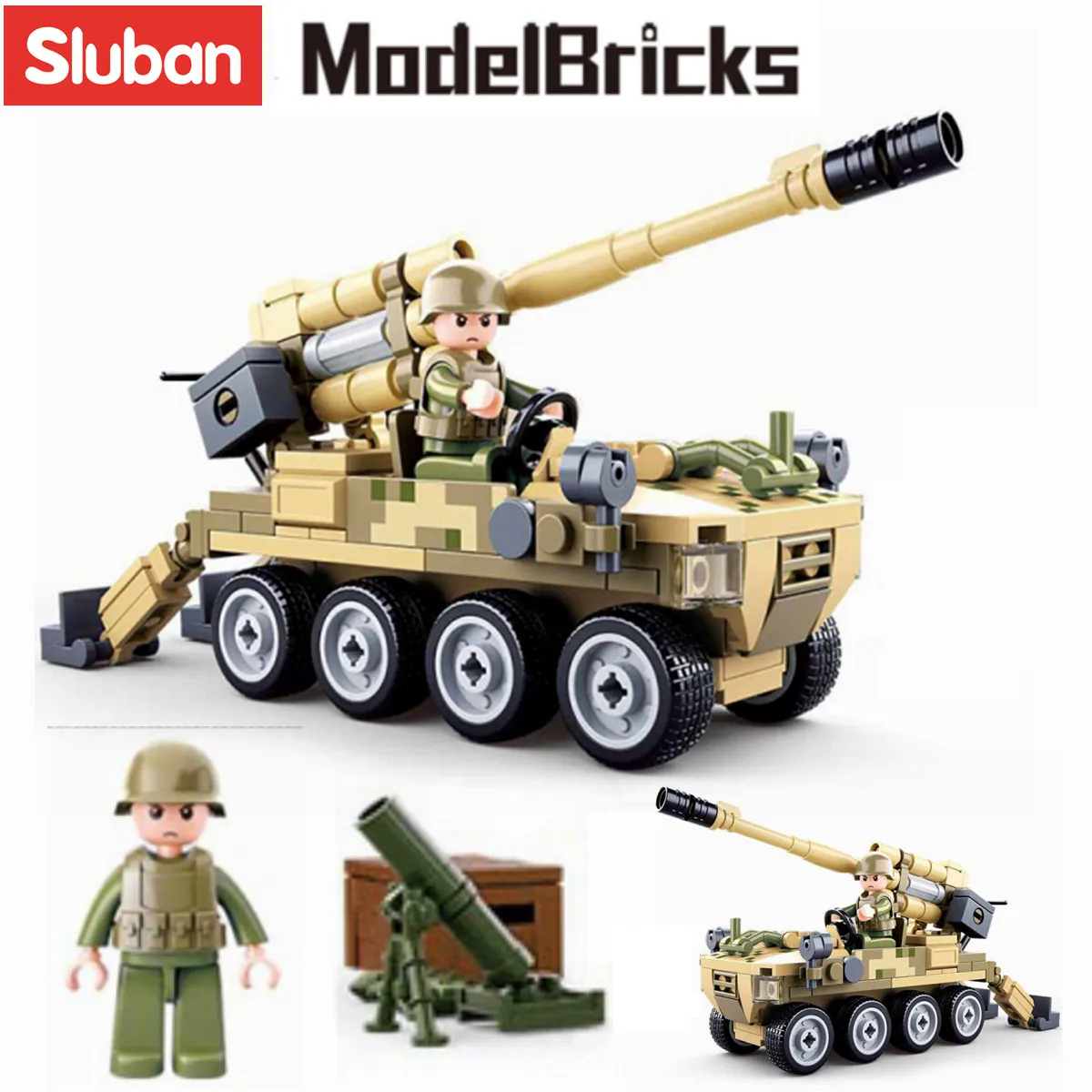 SLUBAN Army Building Blocks, Military Tank, M38-B0302, Used 4 Figures  Included