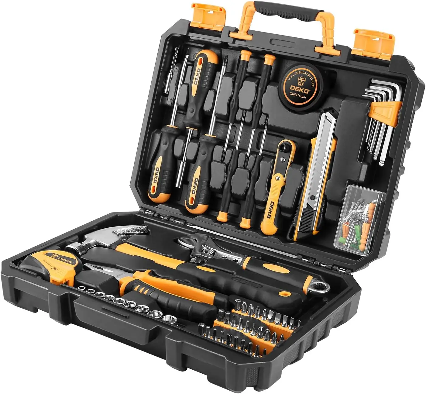 DEKO 100 Piece Home Repair Tool Set,General Household Hand Tool Kit with Plastic Tool Box Storage 1