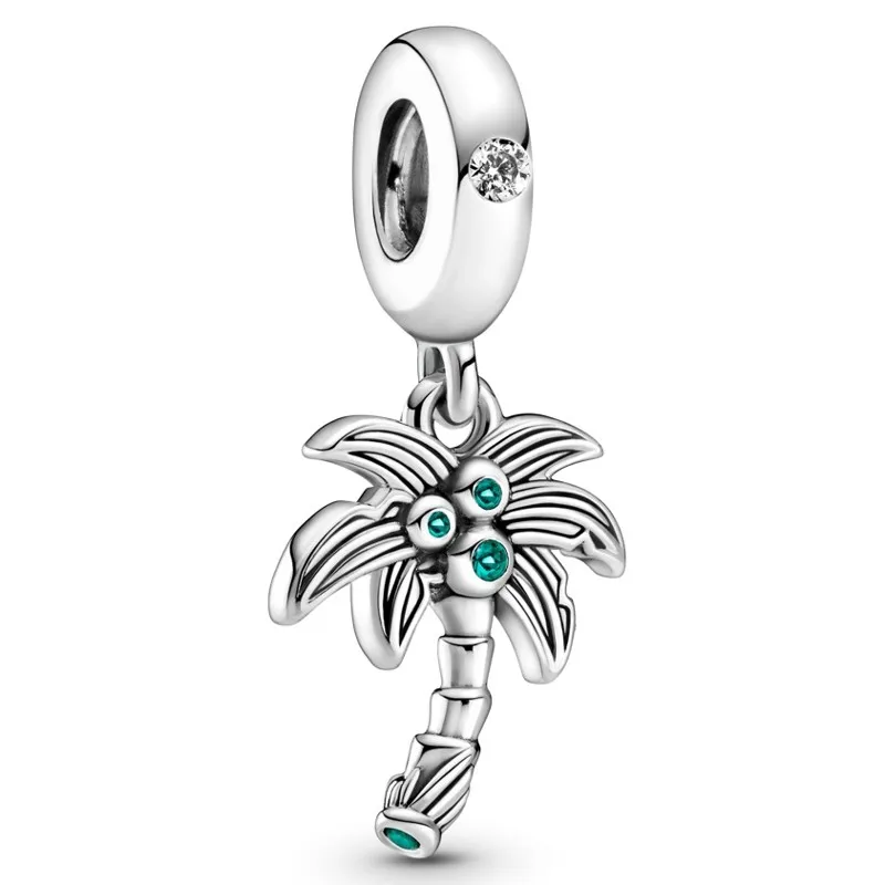 

Authentic 925 Sterling Silver Moments Palm Tree & Coconuts With Crystal Dangle Charm Fit Pandora Bracelet & Necklace