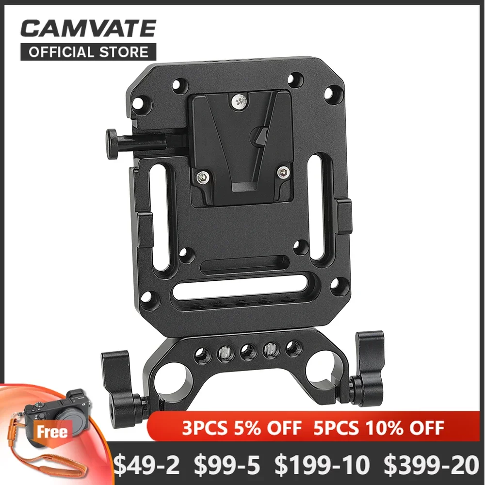 

CAMVATE Mini V-Lock Quick Release Mount Female Adapter With VESA Mount & 15mm Double Rod Clamp For DSLR Camera Battery Mounting