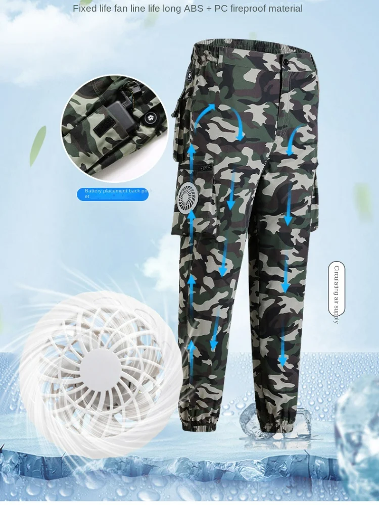 Fan Pants Cold Fishing Pure Cotton Site Welder Camping Ride Climbing Hiking Sports Fan Suit Air-Conditioning Clothes Cooling sports pants casual sports pants
