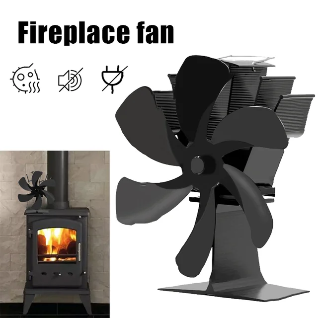 6 Blade Black Fireplace Heat Powered Stove Fan Log Wood Burner Ecofan  Silent Efficient Heat Distribution