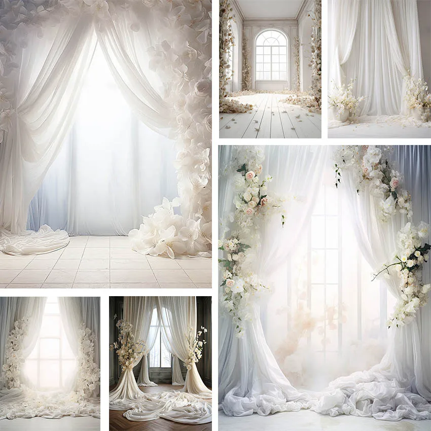 

Mehofond Photography Background White Curtain Window Floral Adult Birthday Wedding Maternity Portrait Decor Backdrop Photo Studi