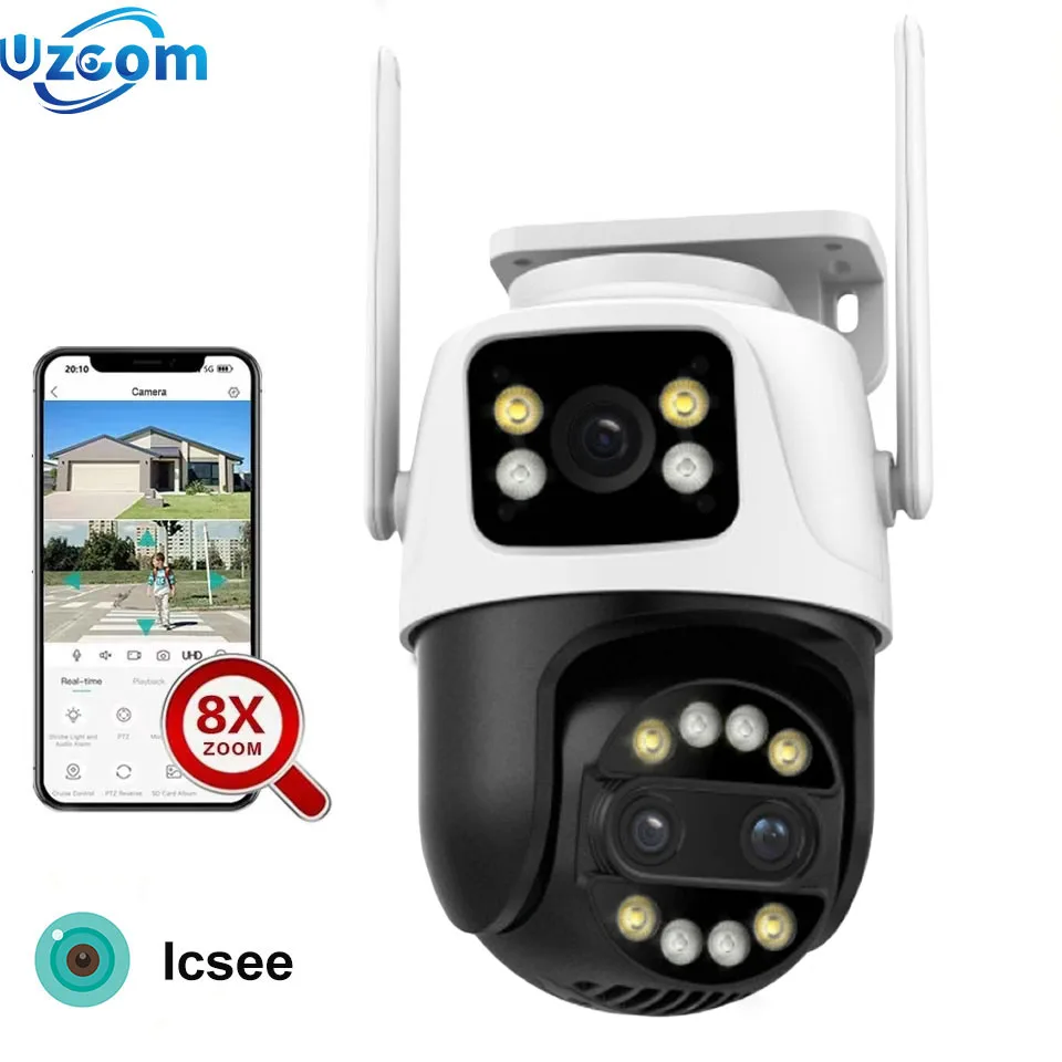 Uzoom 12MP 6K WiFi Camera with 8X Zoom 3 Lens Dual Screen Human Detection Auto Tracking CCTV for Outdoor Security Surveillance 1