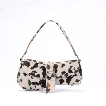 French Underarm Tote Bags for Women's Brown Leopard Handbag Clutch Bags Female Vintage PU Leather Shoulder Bags Versatile Casual 1