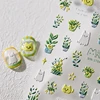 1Pcs Lovely Cat Green Potted Plant Flowers Nail Stickers 5D Reliefs Self Adhesive Nail Art Stickers Manicure Decorations Decals 4