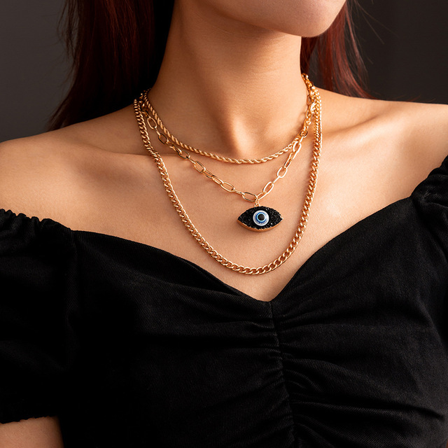 Eye Multilayer Necklaces For Women Bohemia Imitation Natural Stone Pendant Gold Color Neck Chains Female Jewelry