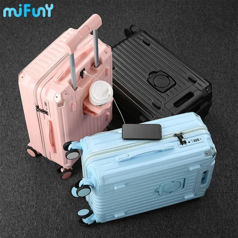 

Mifuny Large Capacity Aluminum Frame Rolling Luggage USB Charging Suitcase Brake Wheel Travel Suitcase Business Trolley Bag Case