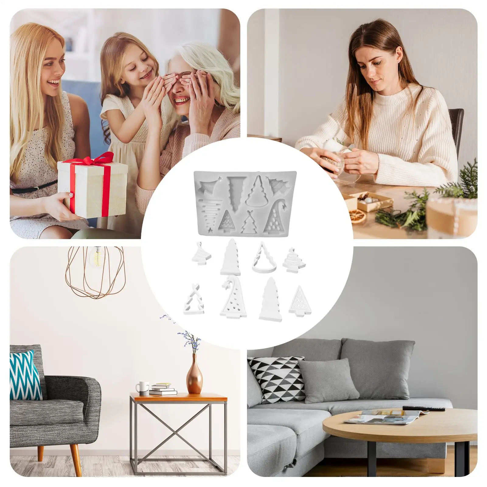 Christmas Tree Candle Mold 8-Grid Heat Resistant Festive Silicone Crafts Tool Christmas Tree Candle Resin Molds For Festival