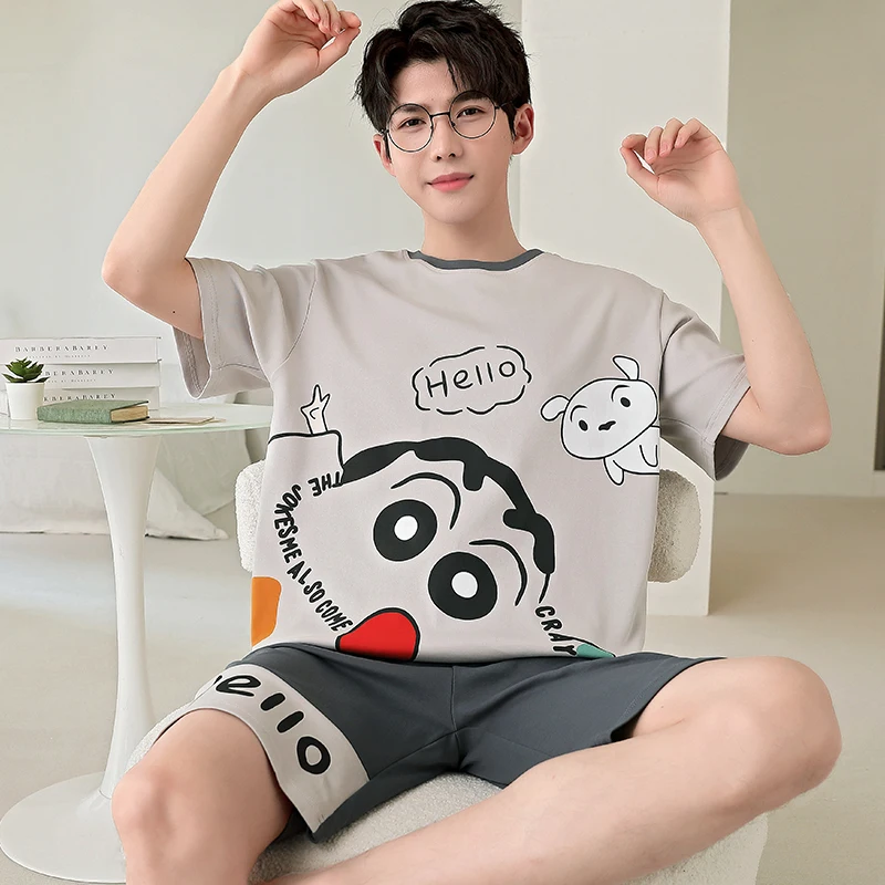 Pajama Sets Summer Men&rsquo;s Sleepwear Cotton Cartoon Pajamas Sets For Man Short Loungewear Young Home Wear