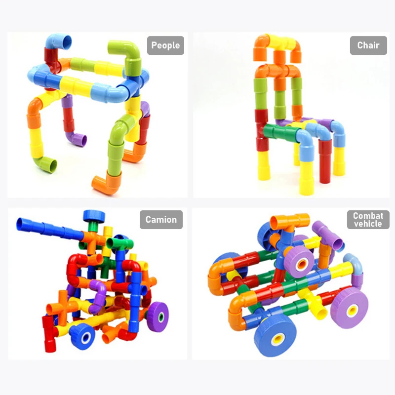 Pipe Building Blocks 21-100PCS DIY Assembling Pipeline Tunnel Bricks Set Model Montessori Toys Educational For Kids Gift