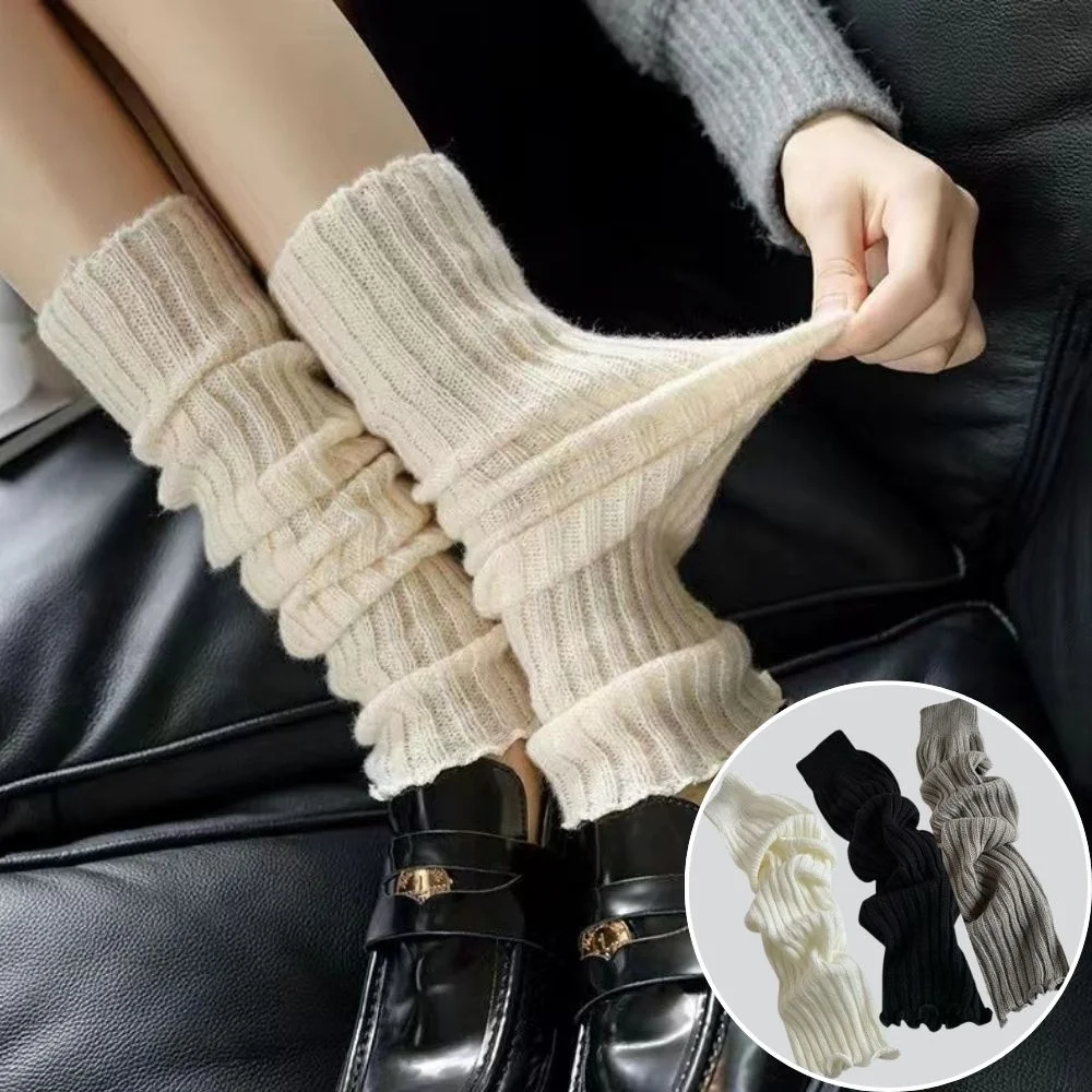 2024 Y2K Women's Leg Warmers Lolita Long Socks Wool Knitted Foot Jk Leg Warmers Girl Autumn Winter Crochet Heap Socks Boot Cuffs