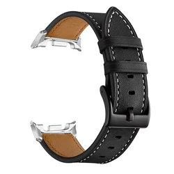Premium Leather Strap for Smartwatches - Elegant and Versatile Wristband (Black - silver adapter)