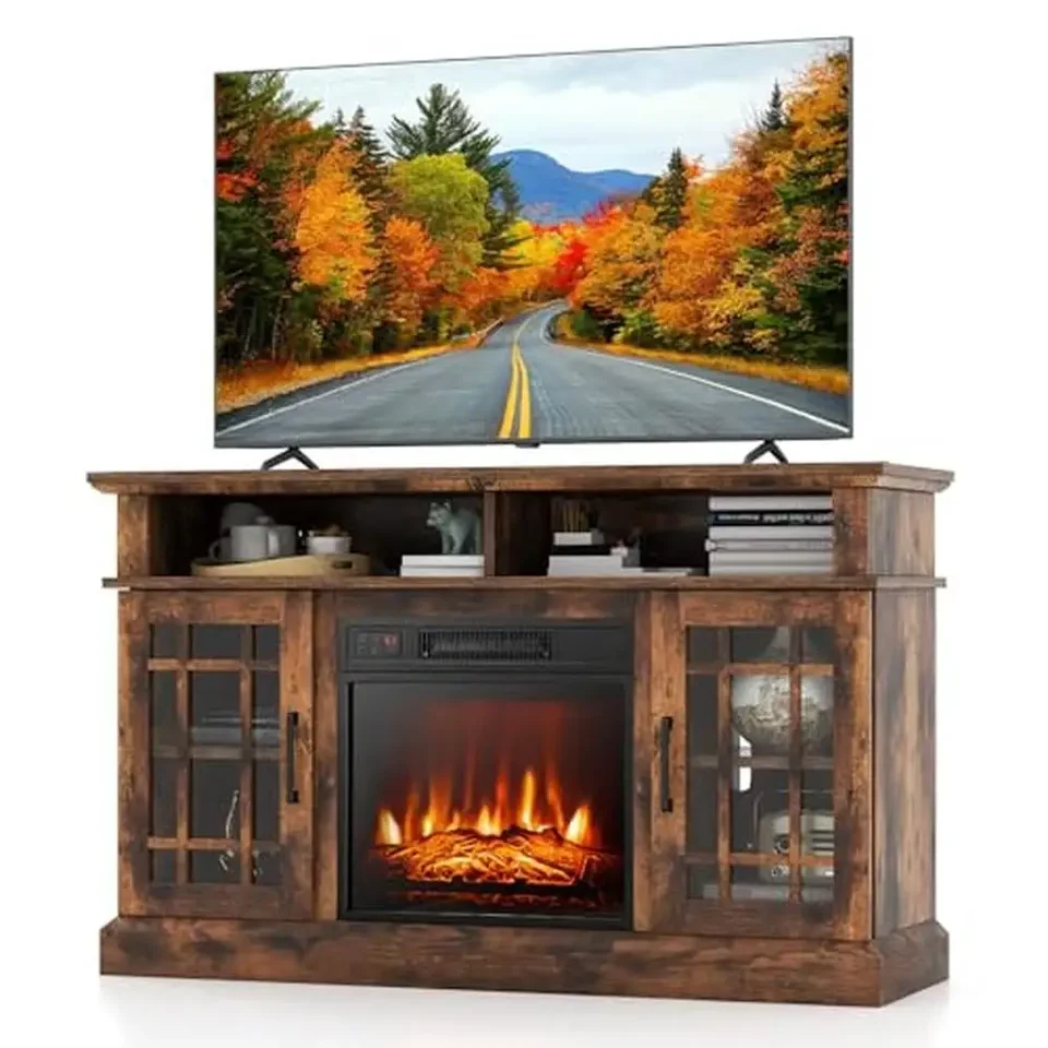 Electric Fireplace TV Stand with Adjustable Shelves
