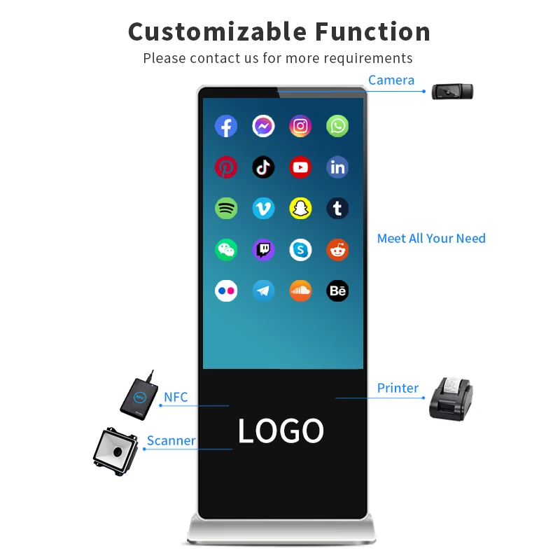 Ultra Thin Floor Standing Advertising Kiosks 32 55 65 Inch Digital Signage And Displays Custom Touch Screen Kiosk