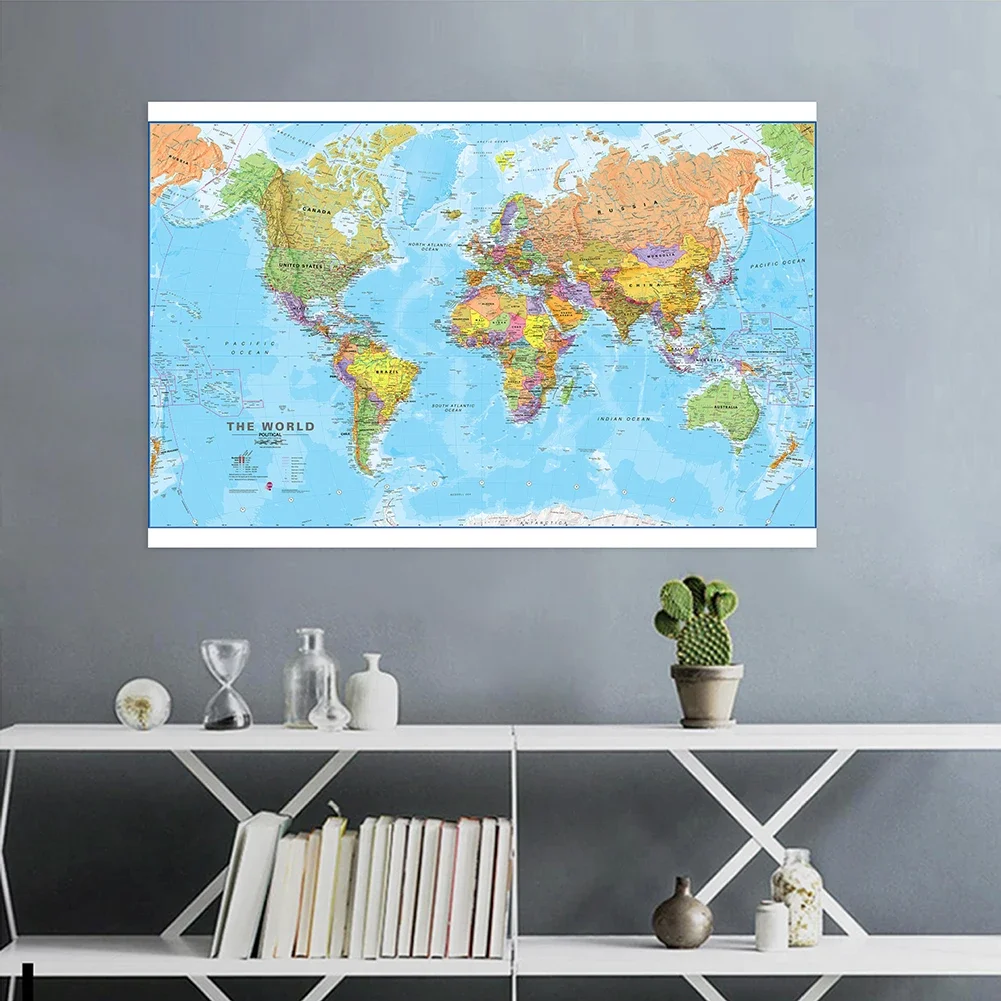 World Map Poster Large Classic World Map Vinyl Background 225x150cm Globe Wall Art Poster Photography Backdrop Home Decor Kids School Supplies