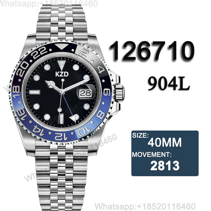 Мужские автоматические механические часы 40 мм GMT копия клон m126710 светящиеся