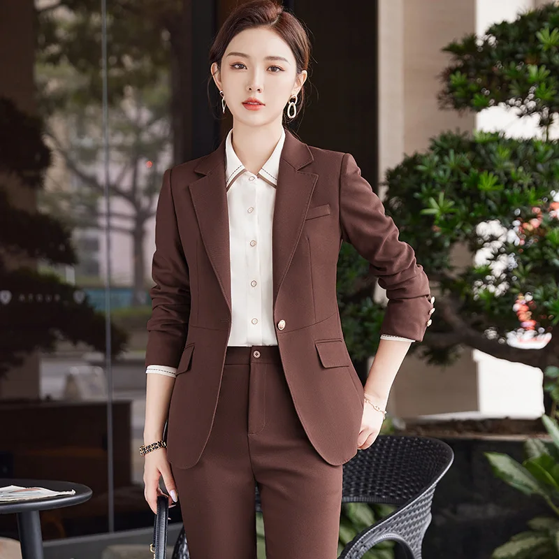 

High Quality Fabric Blazers Feminino for Women Autumn Winter Formal Professional Pantsuits Ladies Office Business Work Wear Sets